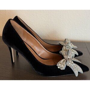 Kurt Geiger Size 7.5/ 38 Belgravia Black Velvet Rhinestone Bow Heels Shoes Pumps